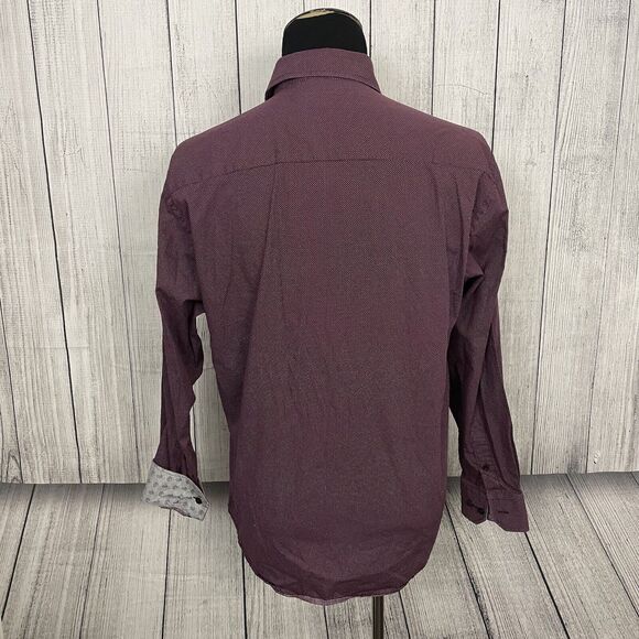 Johnston & Murphy Men's Large Purple Polka Dot Contrast Cuff Button-Front Shirt - Picture 5 of 7